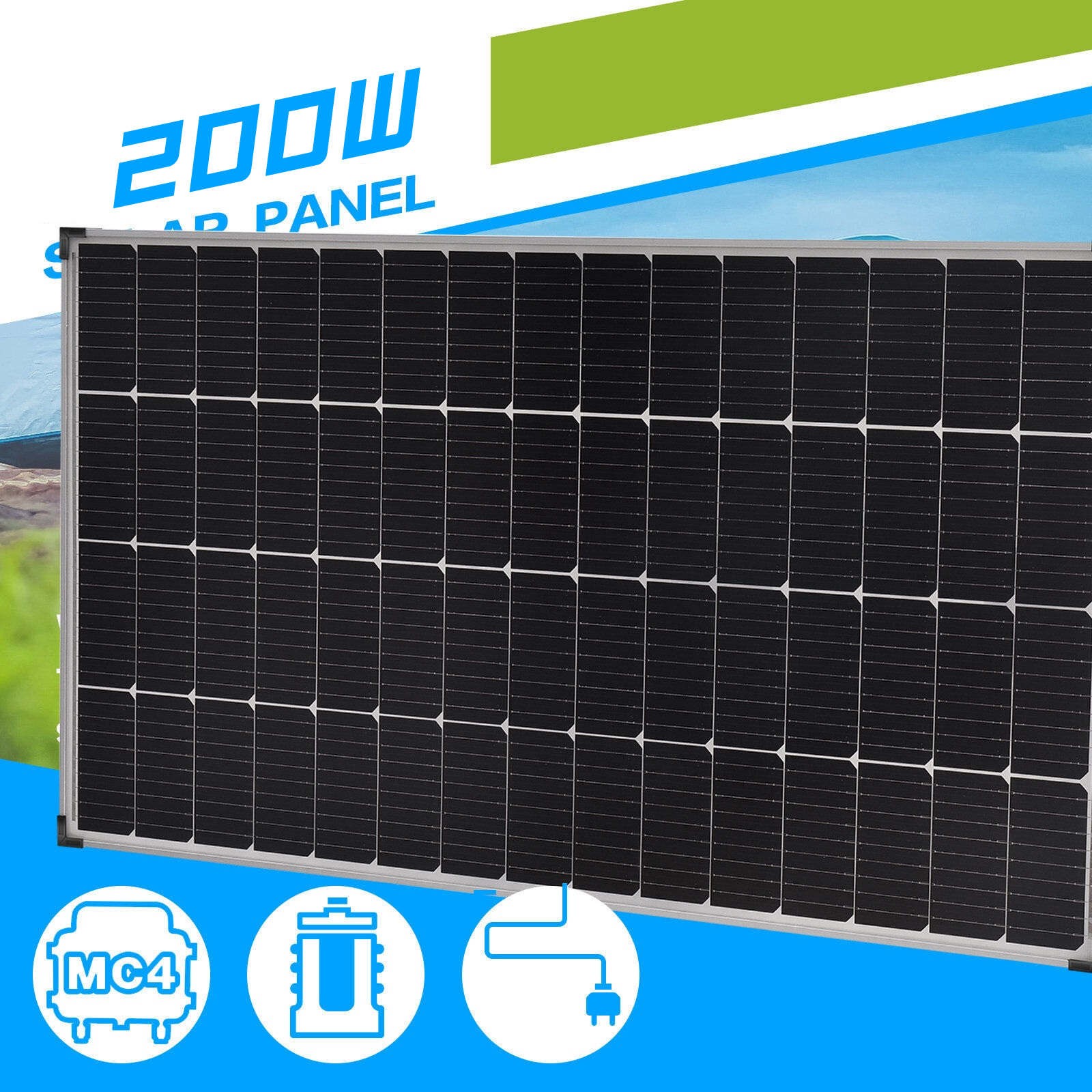 200W 12V Solar Panel 23% High Efficiency Moncrystalline Module RV Marine Boat