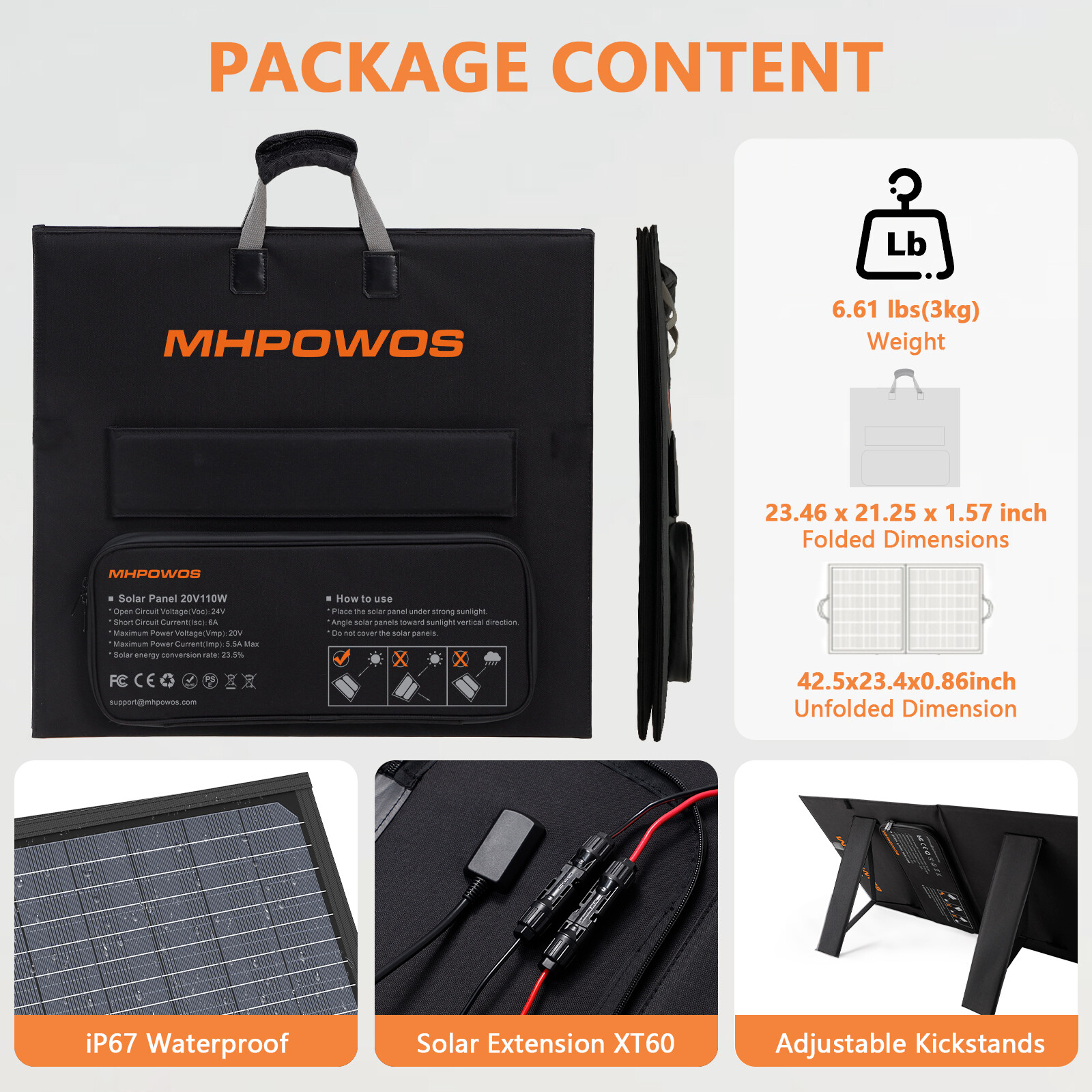 MHPOWOS 110w 220w Solar Panel Solar 110 220 watt Panels Folding kit Refurbished