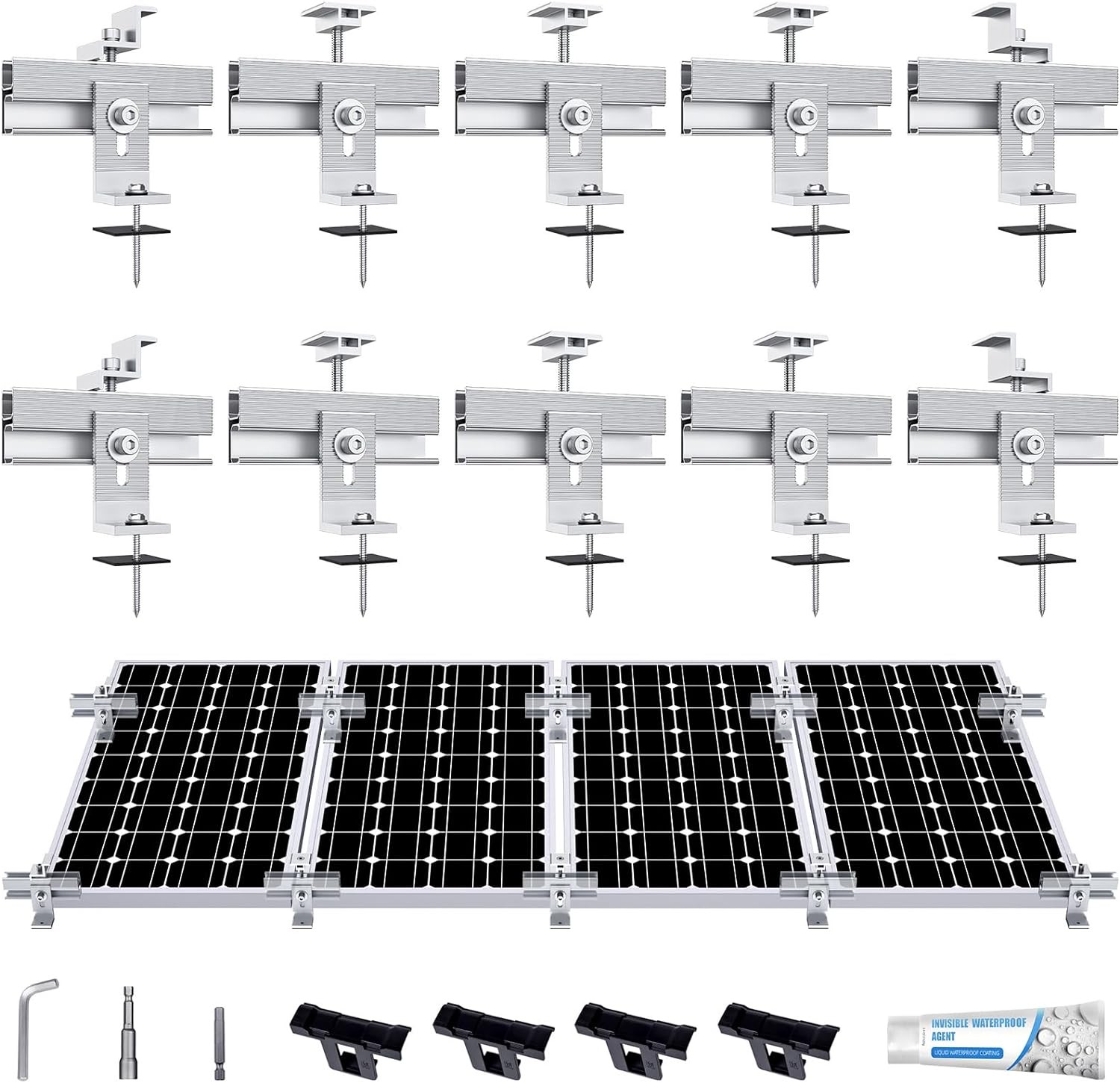 Solar Panel Mounting Bracket Kit, 10Pcs Mount for 1-4pcs Silver