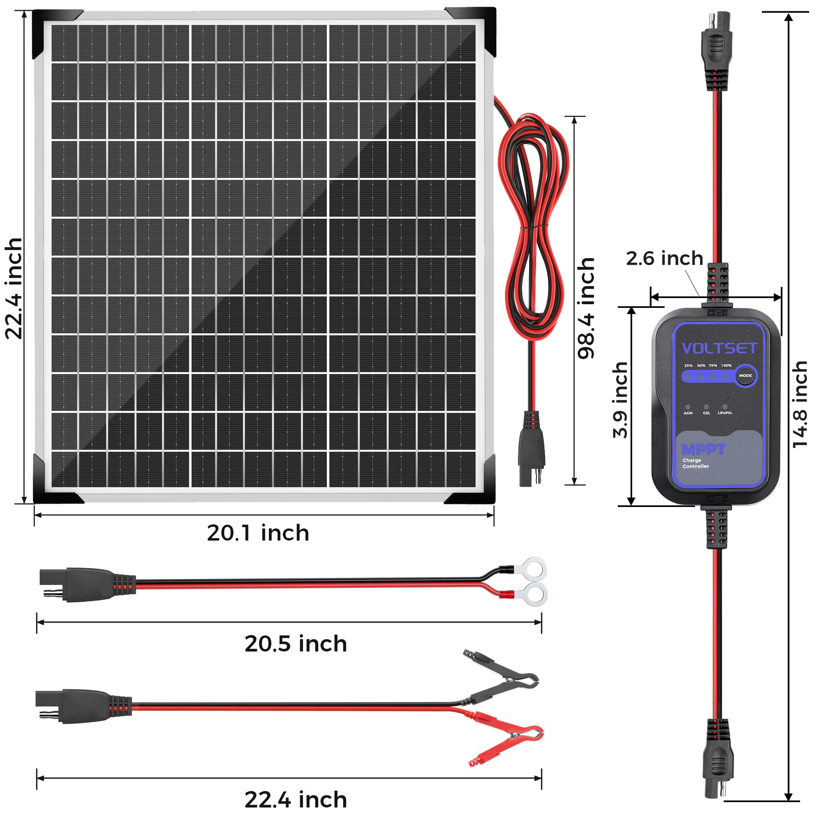Upgraded 50W 12V Solar Battery Trickle Charger Maintainer with MPPT Controller