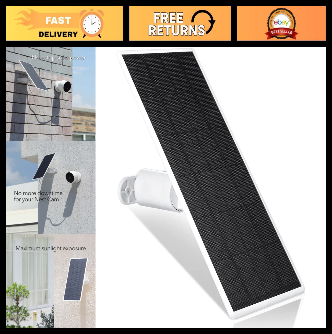 Solar Panel Charger for Google Nest Cam – 2.5W Outdoor/Indoor Power Supply – 1 P