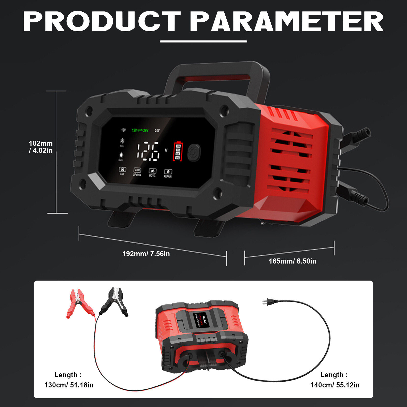12V 120Ah LiFePO4 Lithium Battery BMS Deep Cycle 20A 24V Smart Battery Charger