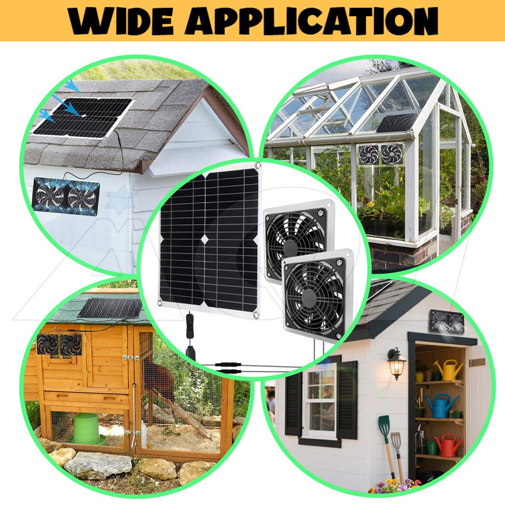 30W Solar Attic Fan Kit 14″ DC Fan with 25W Motor for Roof Vent or Chicken Coop