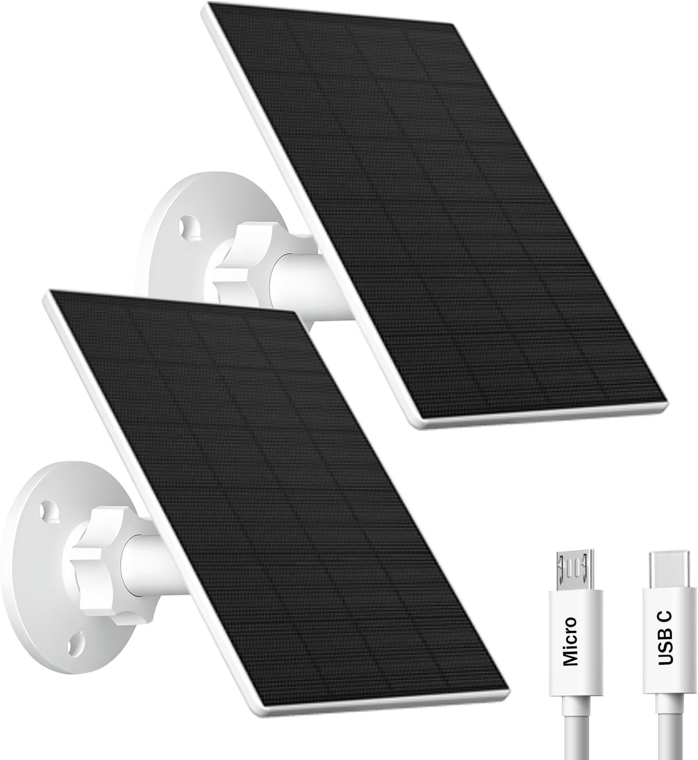 Solar Panel for Security Camera 2 Pack 2W Solar Charger with Micro USB & USB-C P