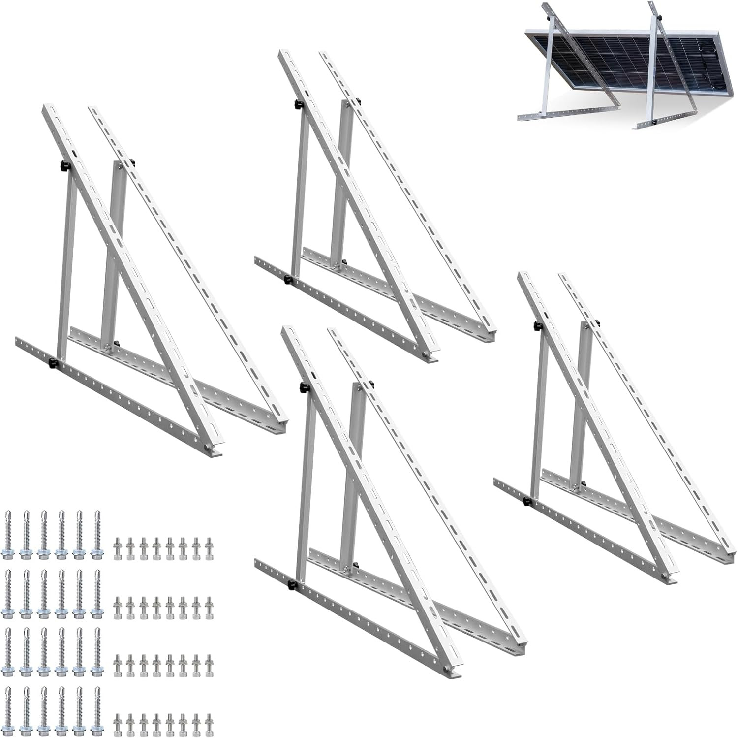 4 Sets 45Inch Adjustable Solar Panel Mount Brackets Stand with Foldable Tilt Leg