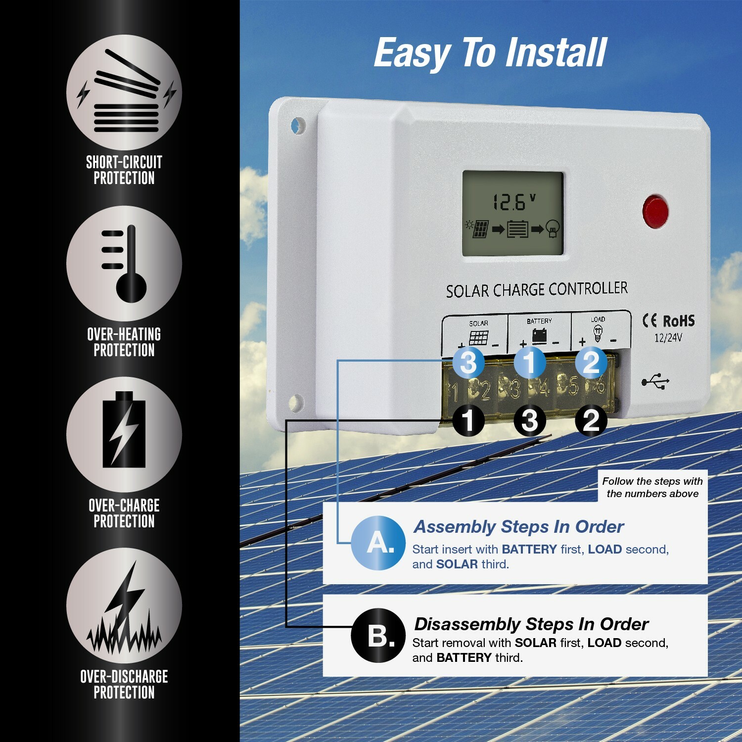 ExpertBattery 1200WH 200W 12V Monocrystalline Solar Panel Kit, Off Grid DIY