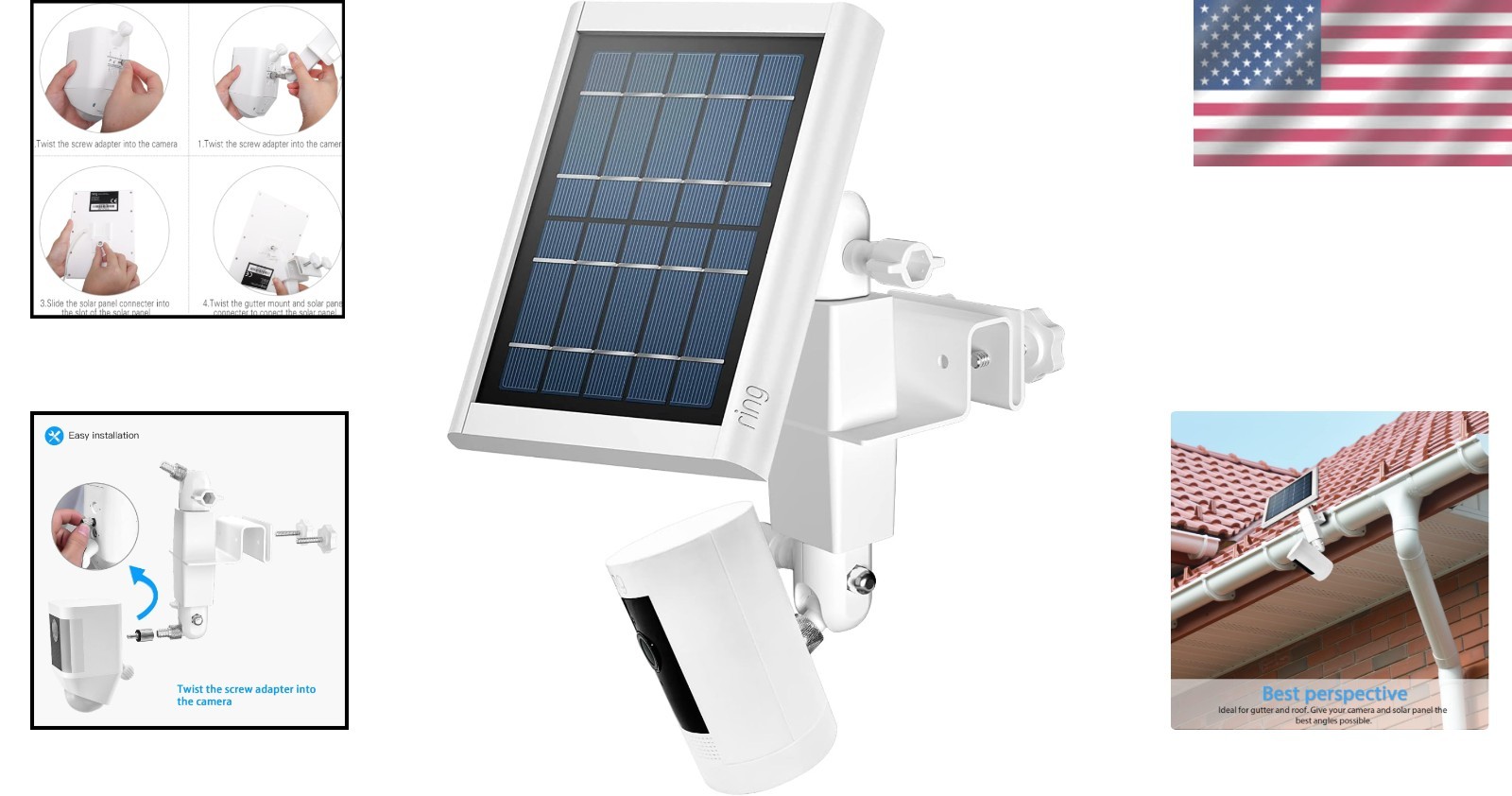 Universal 2-in-1 Weatherproof Camera Mount for Ring Solar Panels & Spotlight Cam
