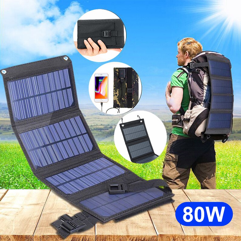 Solar Panel Folding PV Power Bank Outdoor Camping Hiking USB Phone Charger Car
