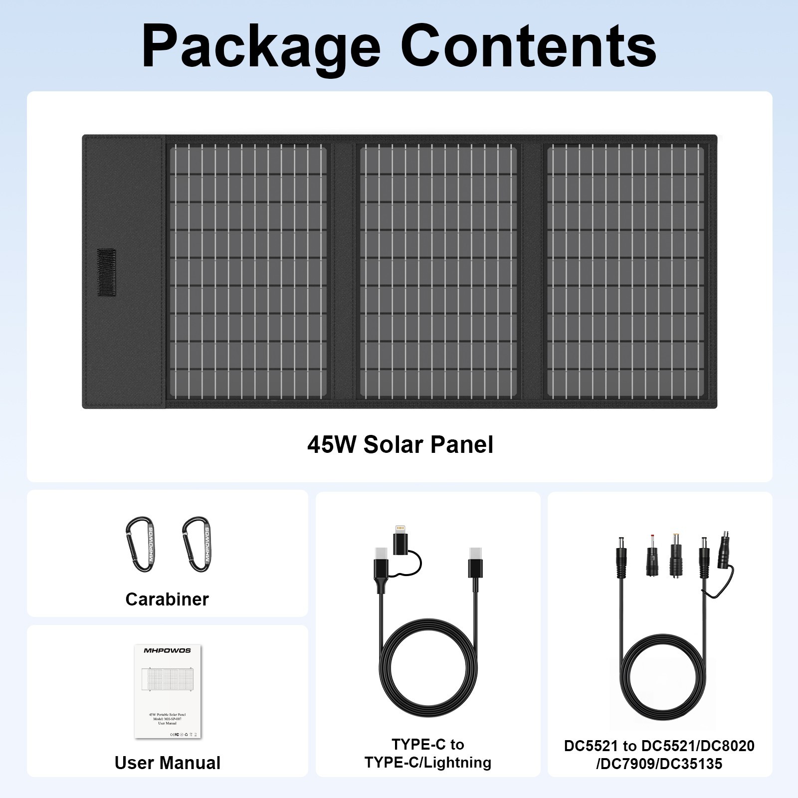 45W foldable solar panel USB-C DC Type-C for small power station Android tablet