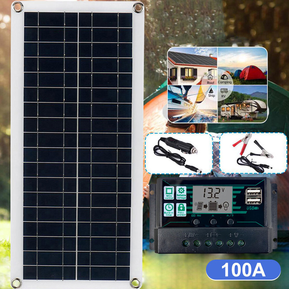 1000W Solar Panel Kit 100A Controller 12V Battery Charger Dual USB Caravan Boat