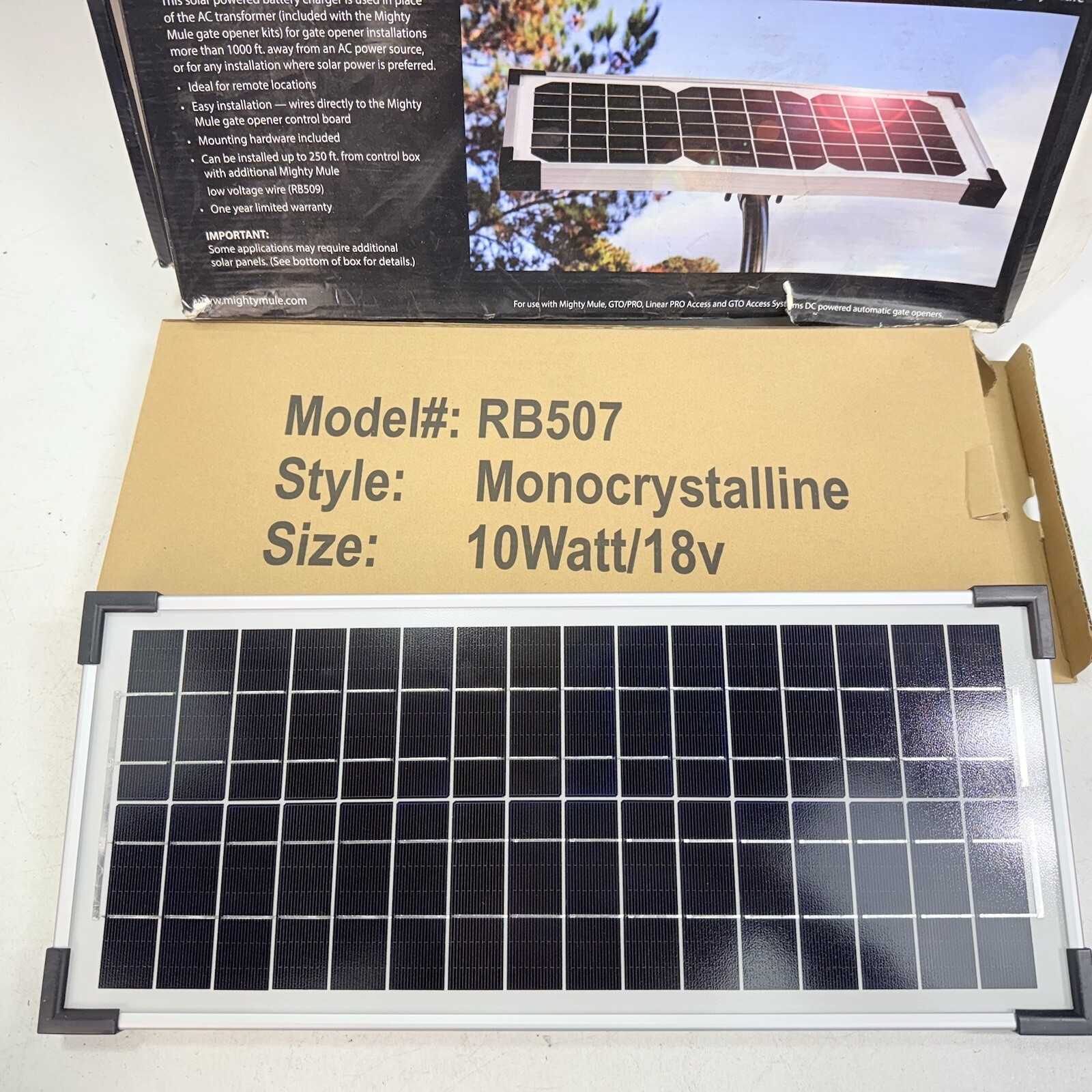 Genuine Mighty Mule Solar Panel Gate Opener FM123 10 Watt Solar Panel / NO STAND