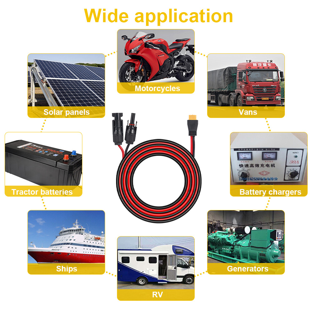 12 AWG 20 ft XT60 Female to Solar Connector Solar Panel Extension Charging Cable