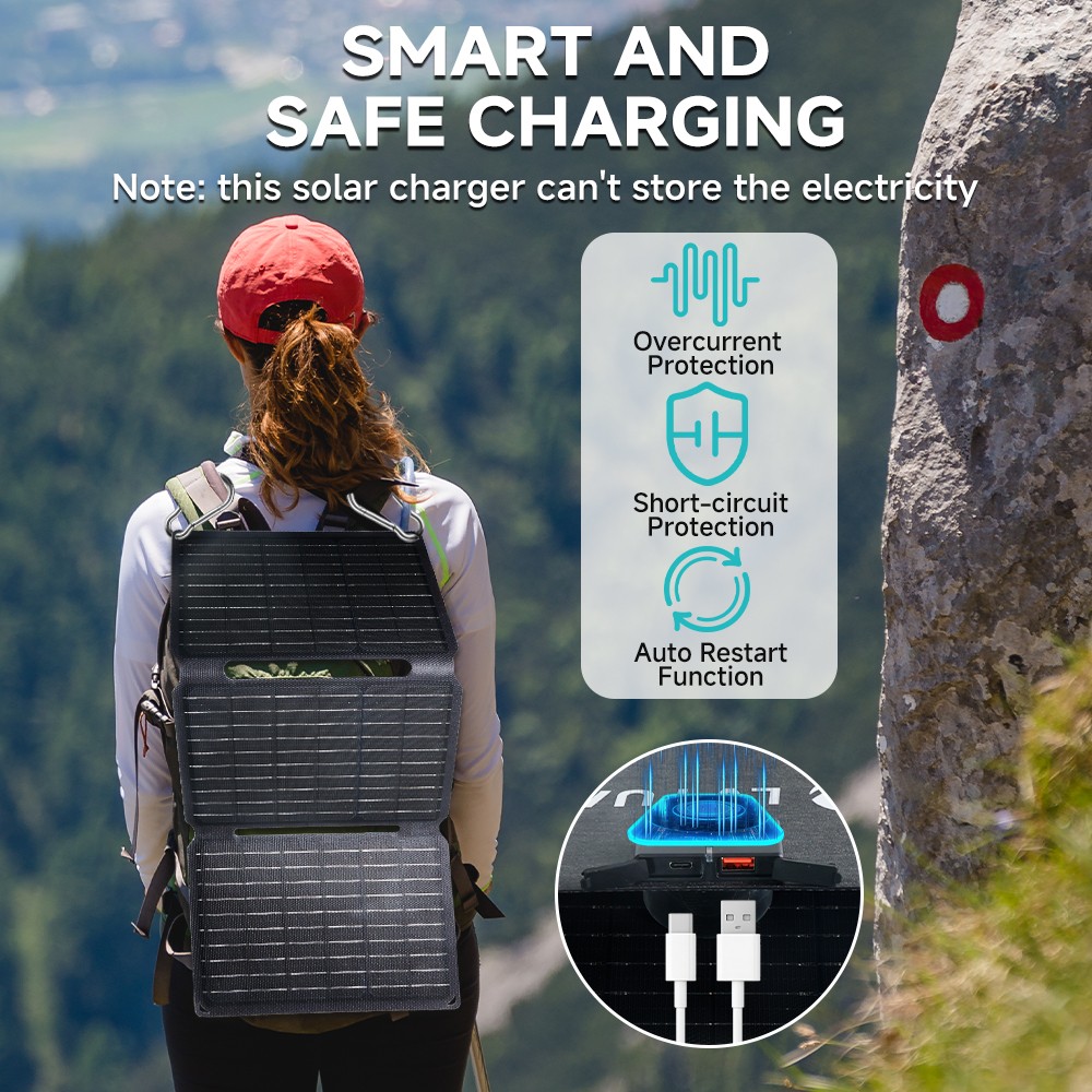 30W 5V Foldable Portable Solar Panel USB Type-C Charger for RV Car Boat Camping