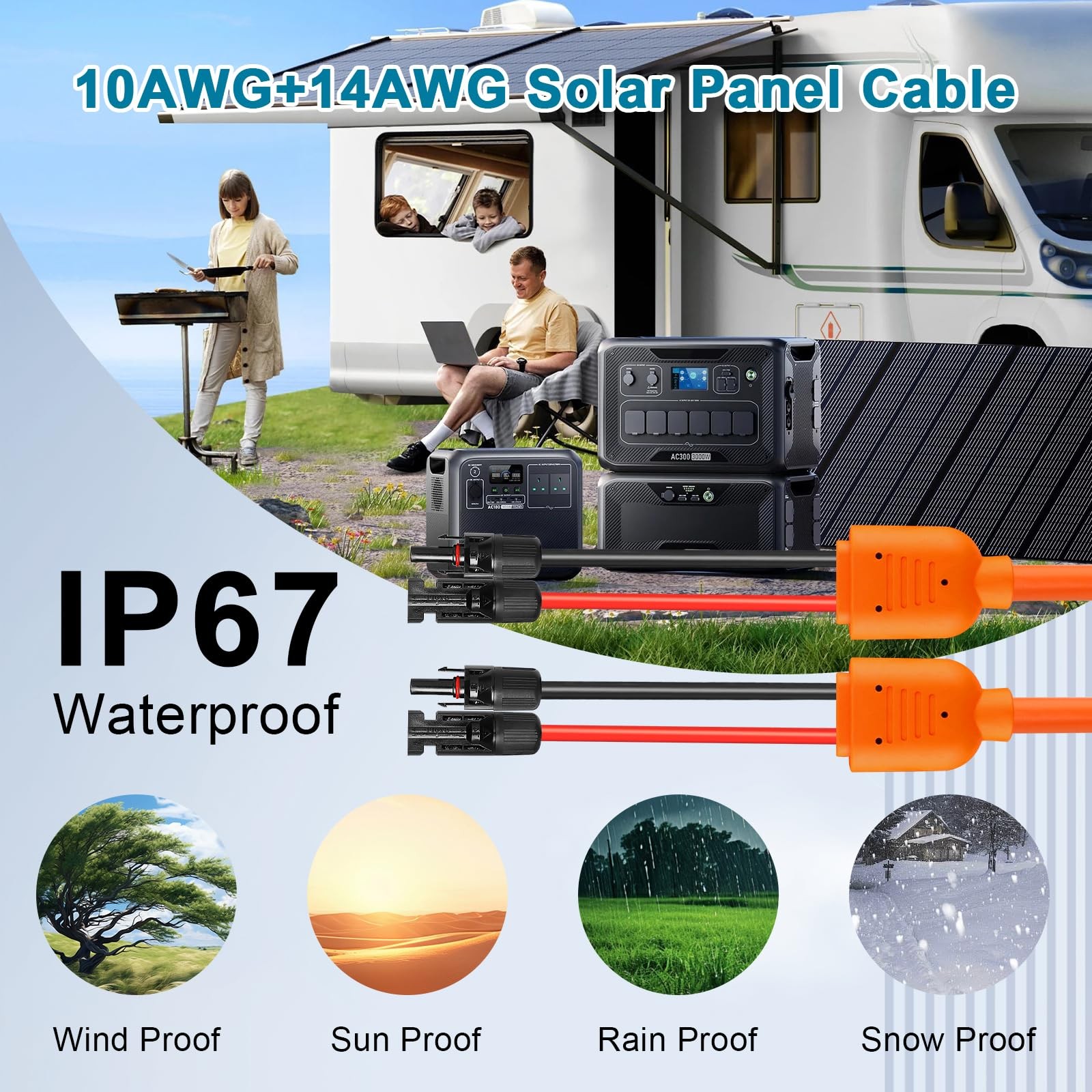 Solar Panel Extension Cable 50FT – MOOKEERF 10AWG+14AWG Solar Wire with Femal…
