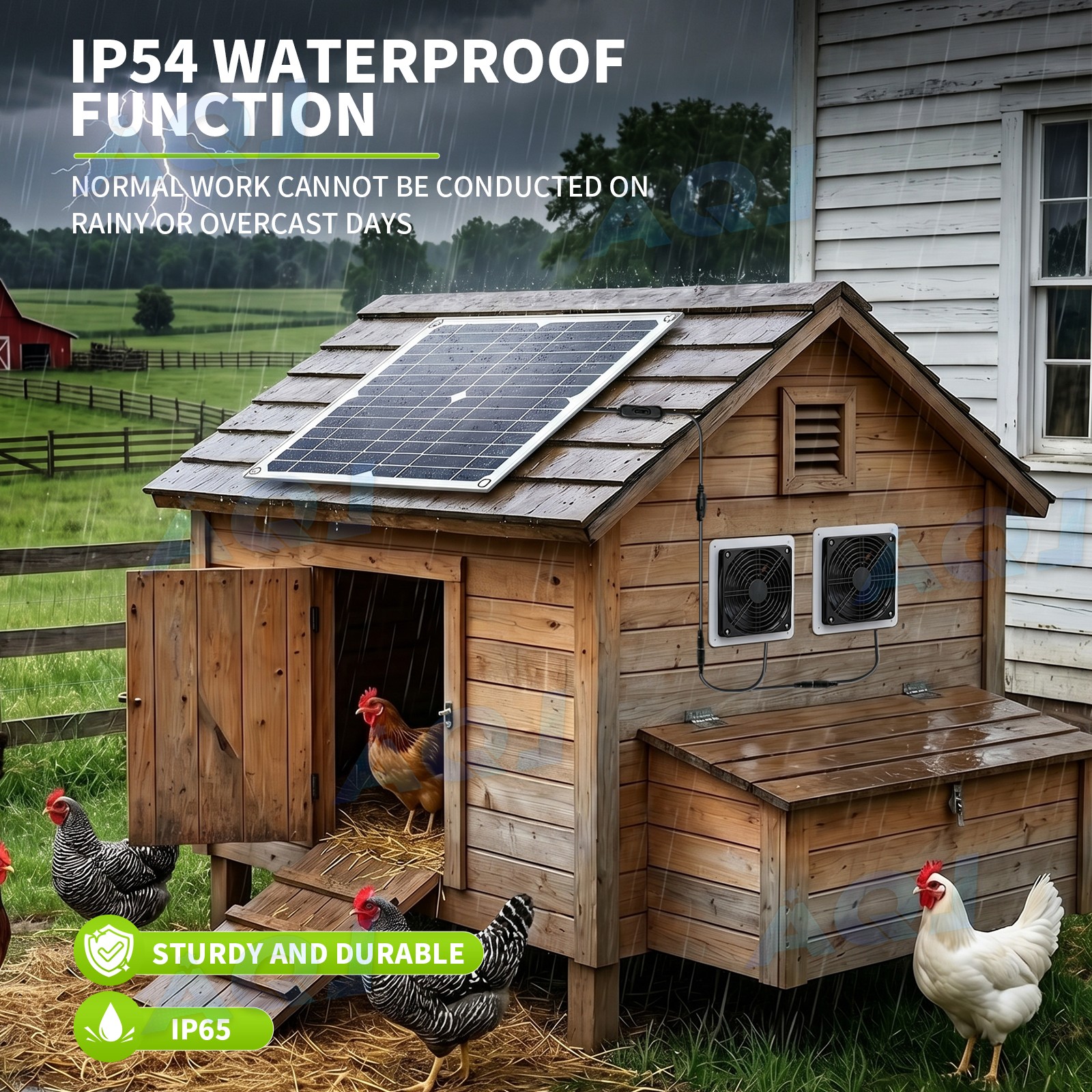 Solar Panel Powered Fan 20W Ventilator Roof Greenhouse Chicken Coop Exhaust Vent