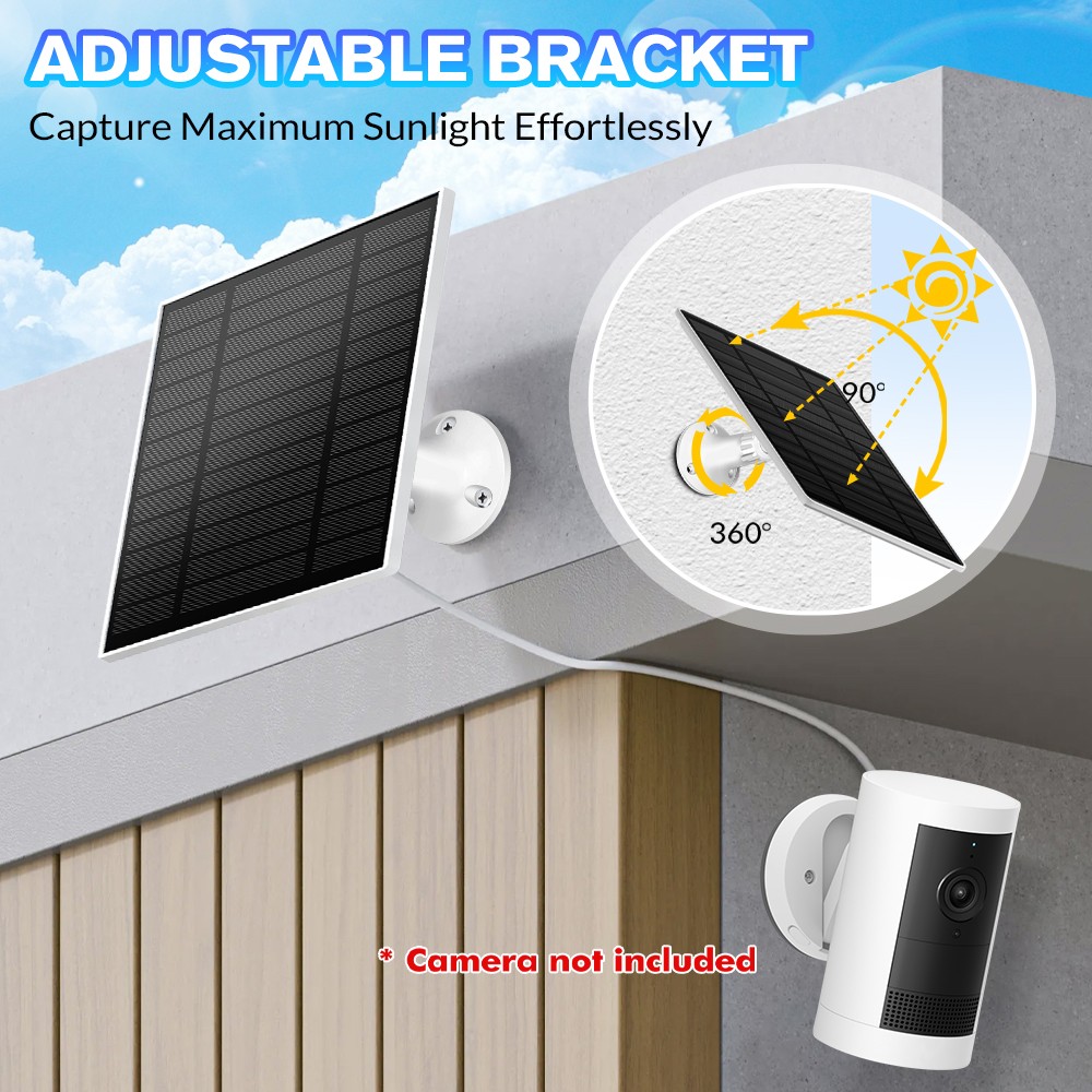5W Solar Panel Power USB C Battery Charger For CCTV Camera Security Cam Outdoor