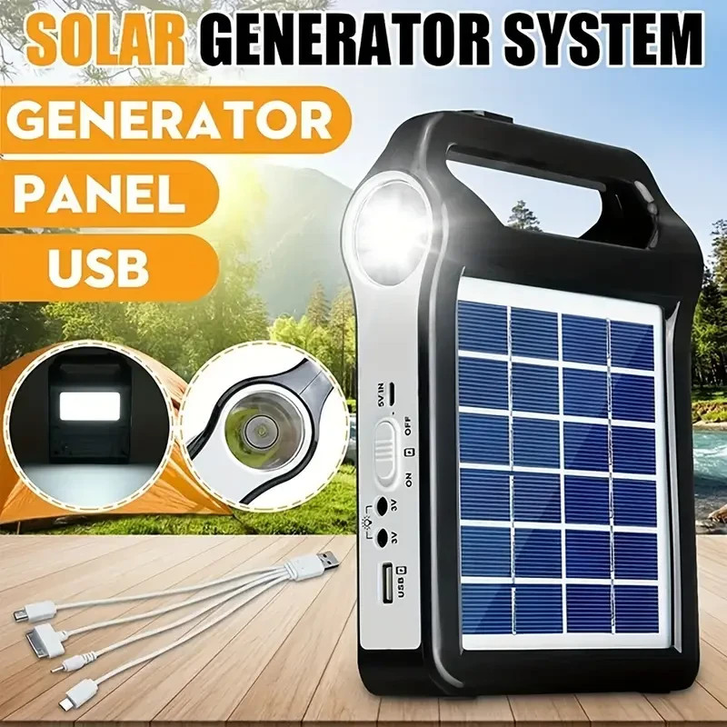 Solar Generator Kit USB Charger Lamp Portable Rechargeable Power System 20W
