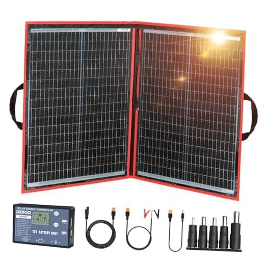 100W Portable Foldable Solar Panel Kit (19x26in, 5.3lb), with 100W 19x26in