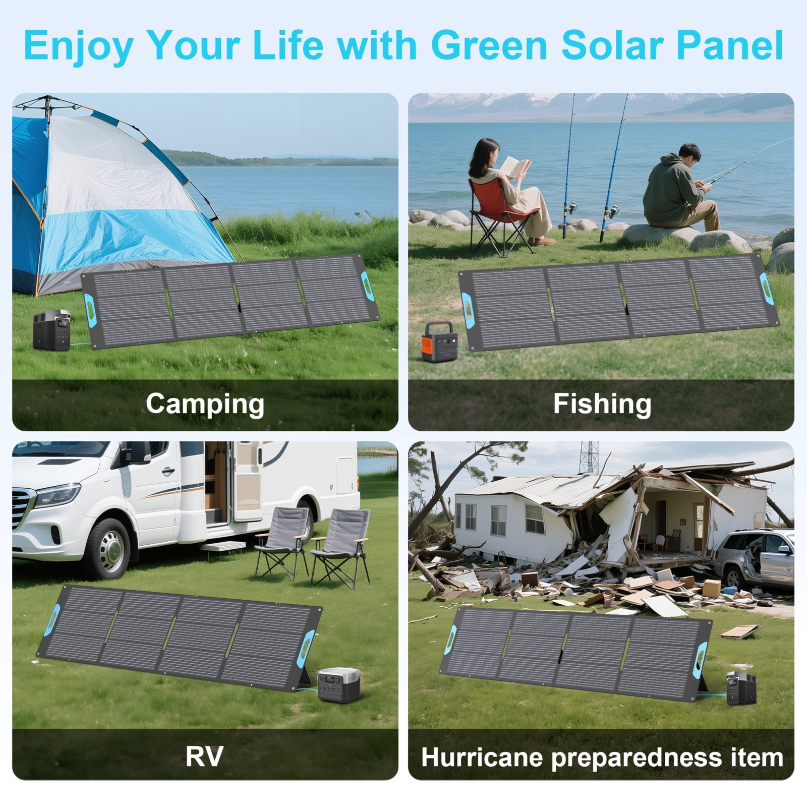 E-POWO Portable Solar Panel 220W 110W 60W for Camping RV Van Life Marine Outdoor