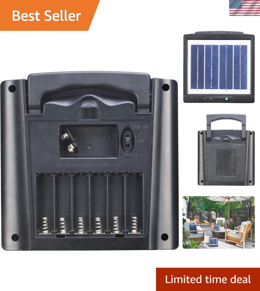 Rechargeable Battery Charger with 2W Solar Panel and LED Indicators – Must Have!