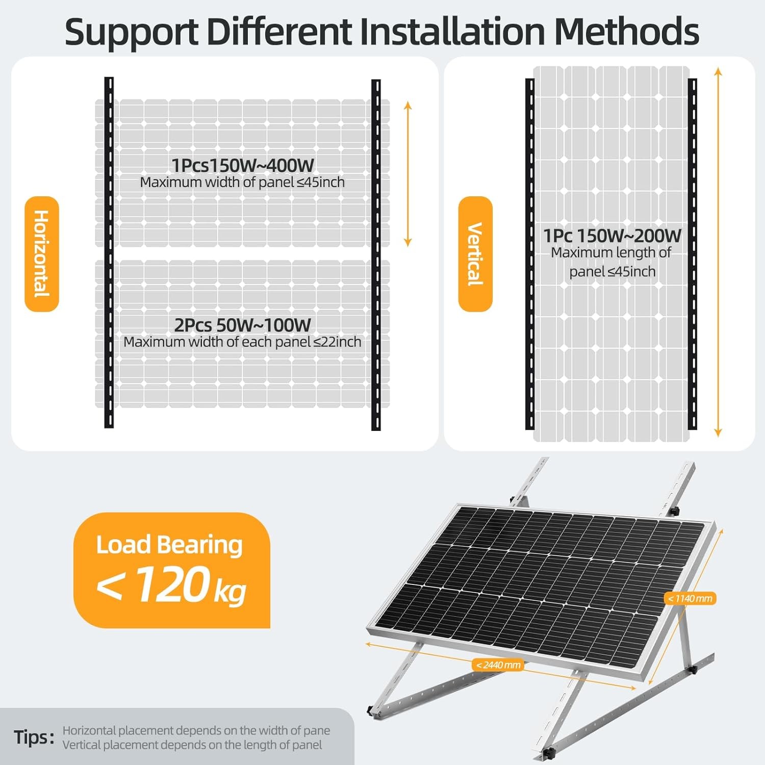 FLYING LION 1 Sets 45inch Adjustable Solar Panel Tilt 1 45inch, Silver