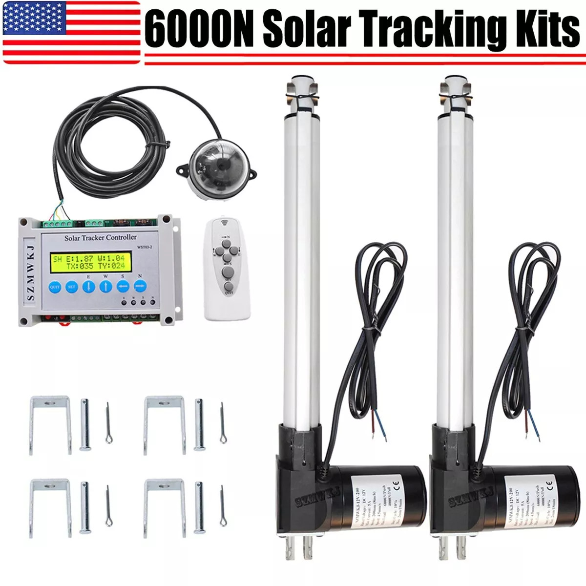 Solar Tracker Sun Track Dual Axis Kit -Controller + 2X16″ 6000N Linear Actuators