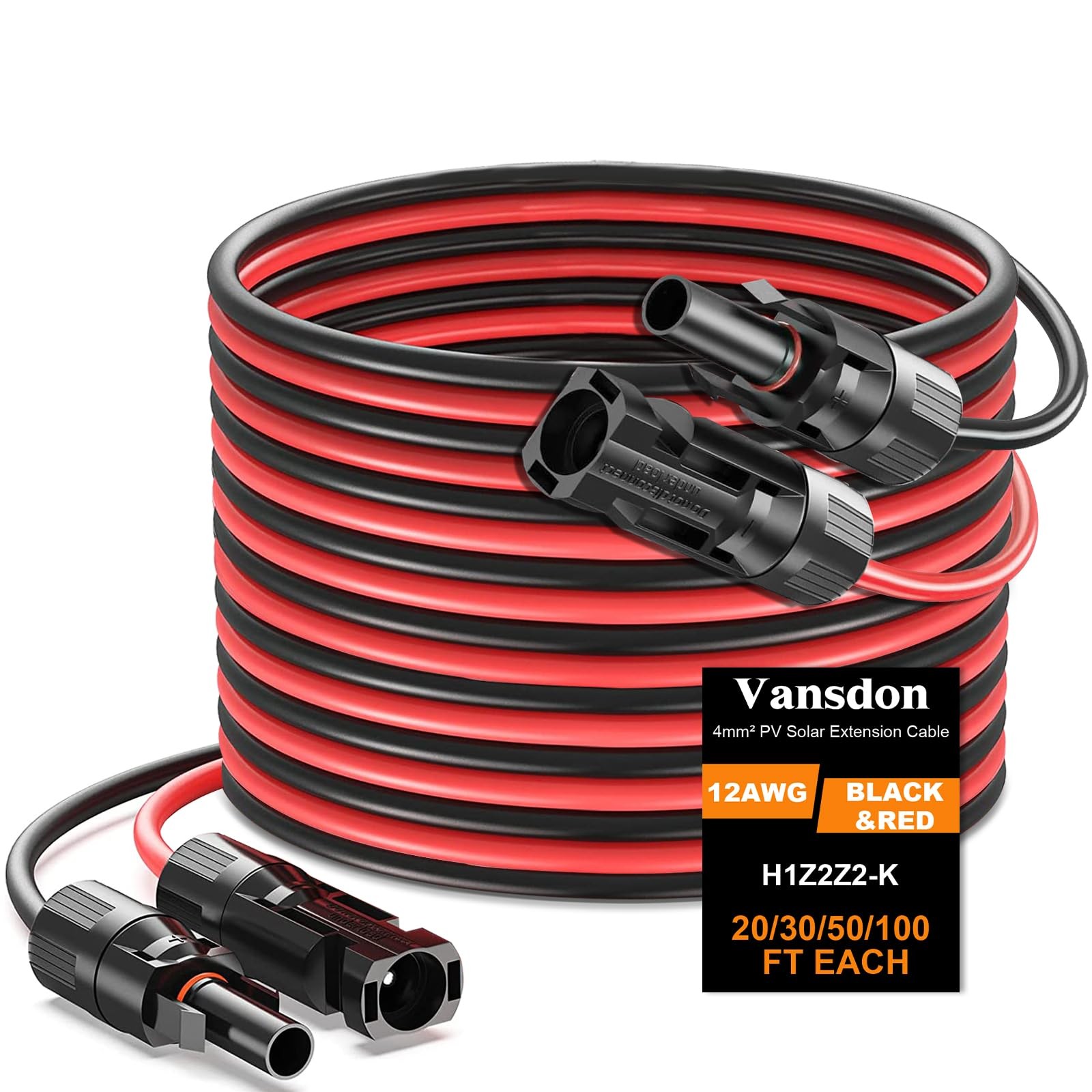 2×20 Feet Solar Panel Extension Cable, 12AWG Solar Cable, Solar Panel Cable w…