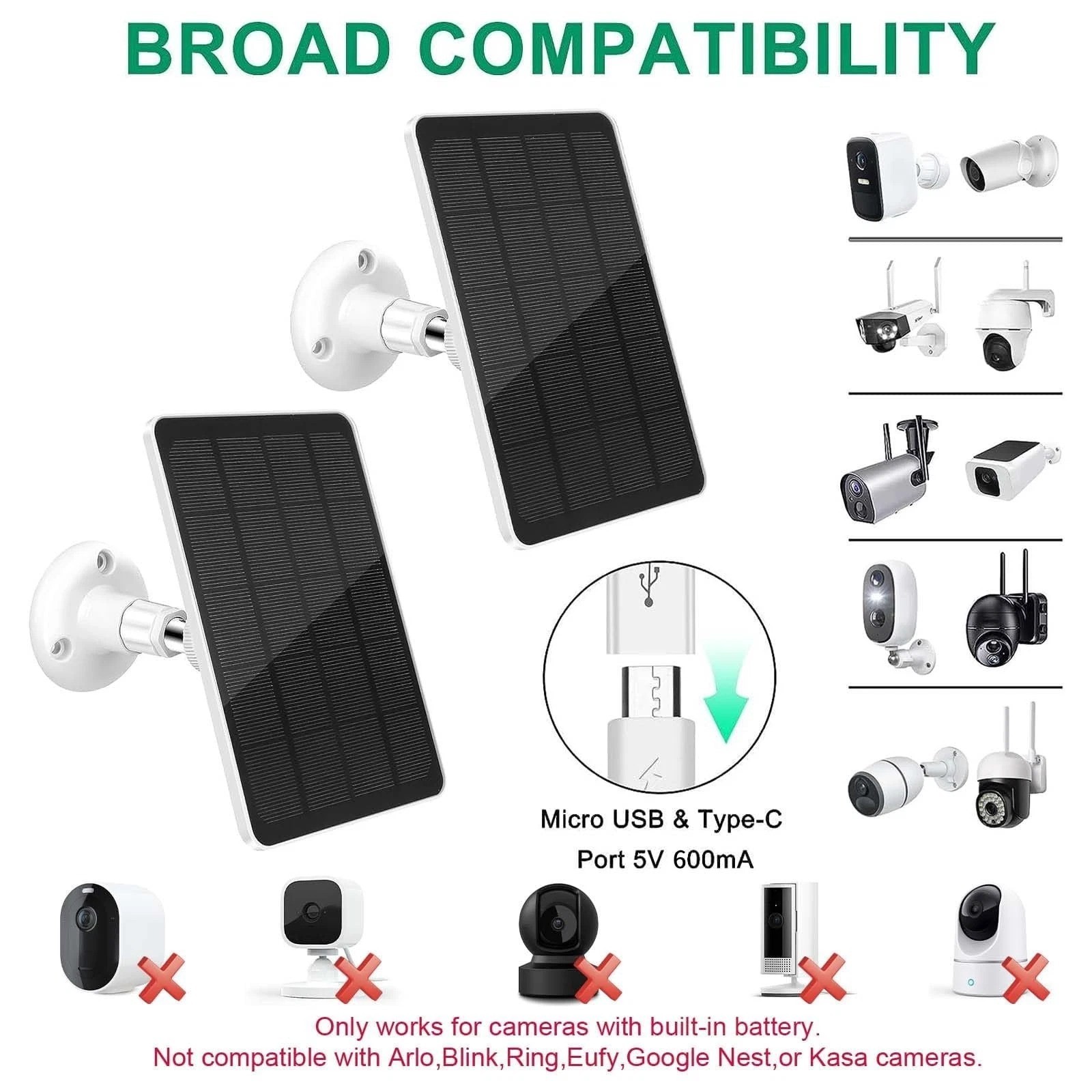 4W Solar Panel for Security Camera IP65 Waterproof 5V Solar Chargers with 9.8ft