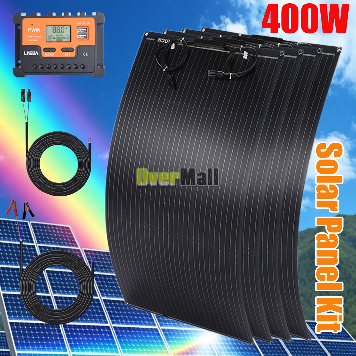 400W Flexible Solar Panel & Controller Mono RV Camping Battery Charge Boat 18V