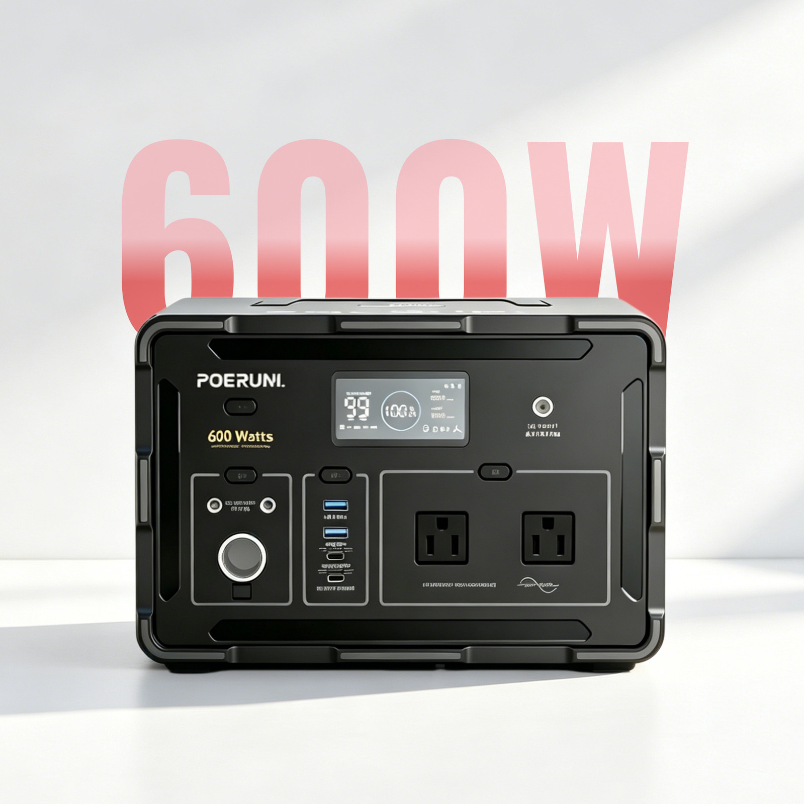 POERUNI 600W Portable Power Station 519Wh Generator Camping Backup Battery Solar