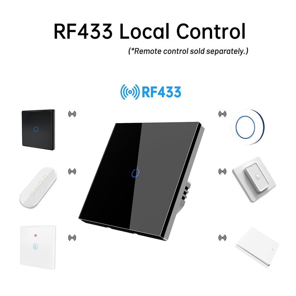 Wireless Touch Light Switch Compatible with RF433 Remotes Sold Separately