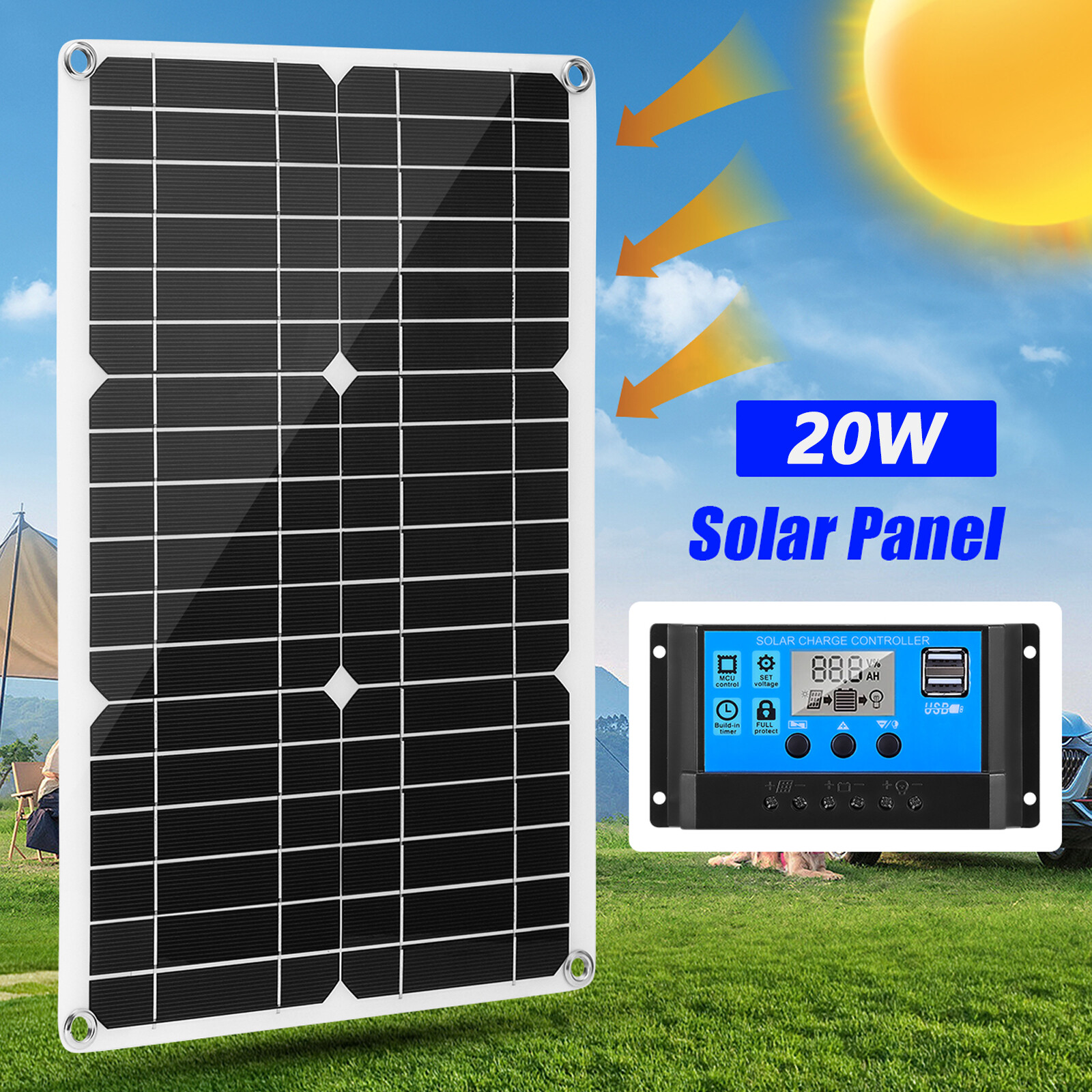 400W 12V Solar Panel Controller Kit Trickle Charger Battery Maintainer Car
