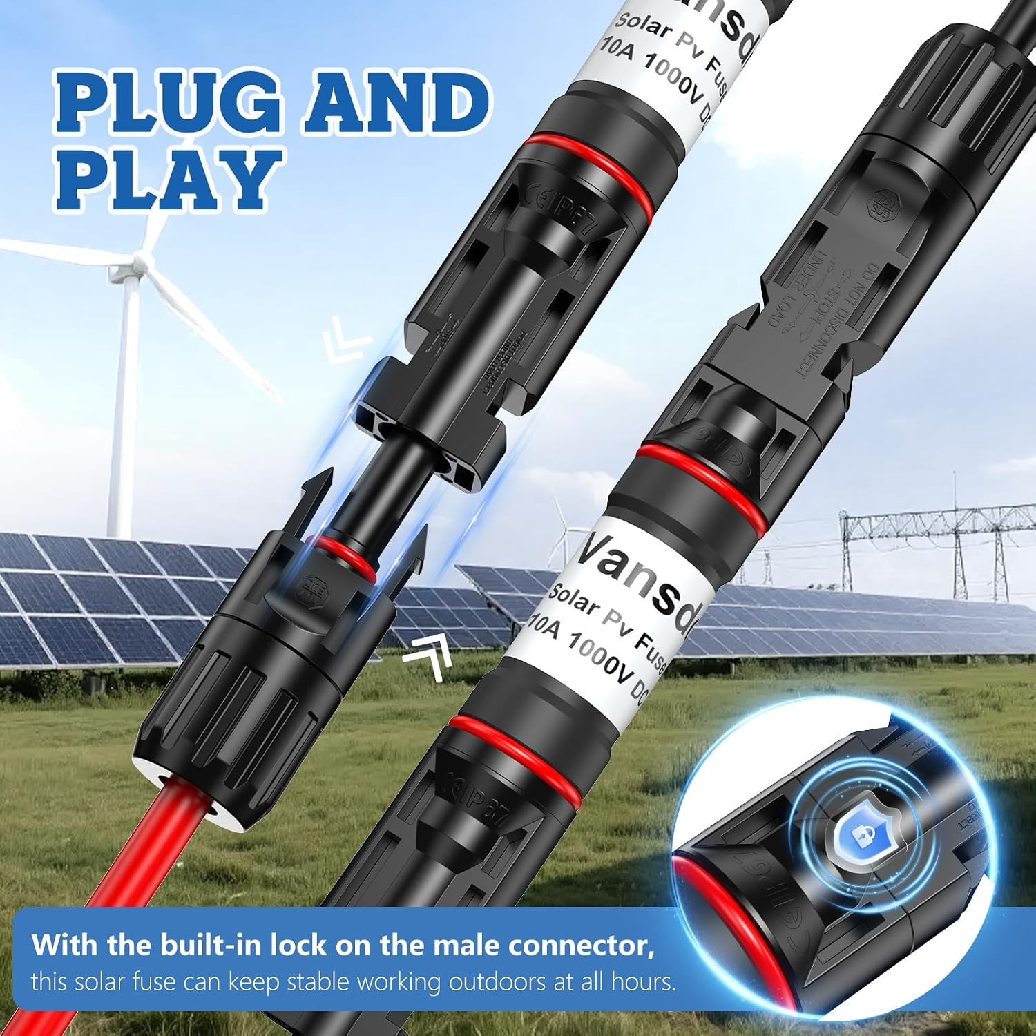 10A Solar Fuse 2Pcs,Solar Fuse Holder Inline for Solar Panel and Solar Controlle