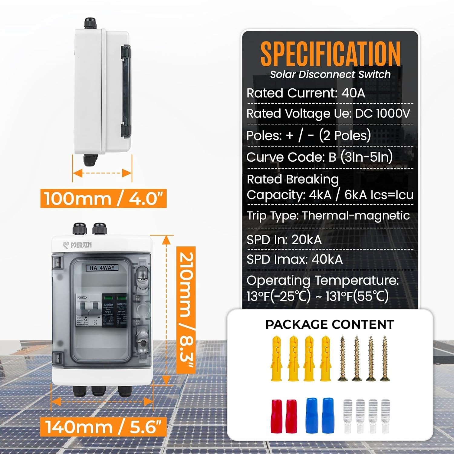 Solar Combiner Box 1 String 1000V DC 40A SPD Power Distribution Box for Solar…