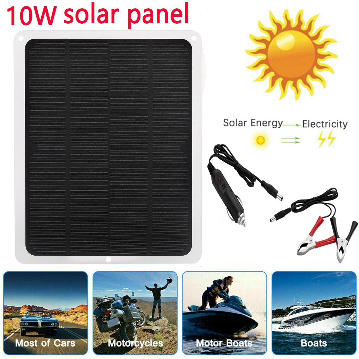 10W 12V Solar Panel for Car Boat RV Trickle Battery Charger Power Supply Outdoor