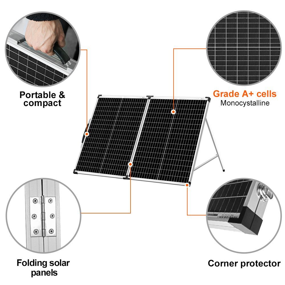 Dokio 100W Portable Foldable Solar Panel Kit for Car Battery/RV/Garden/Home