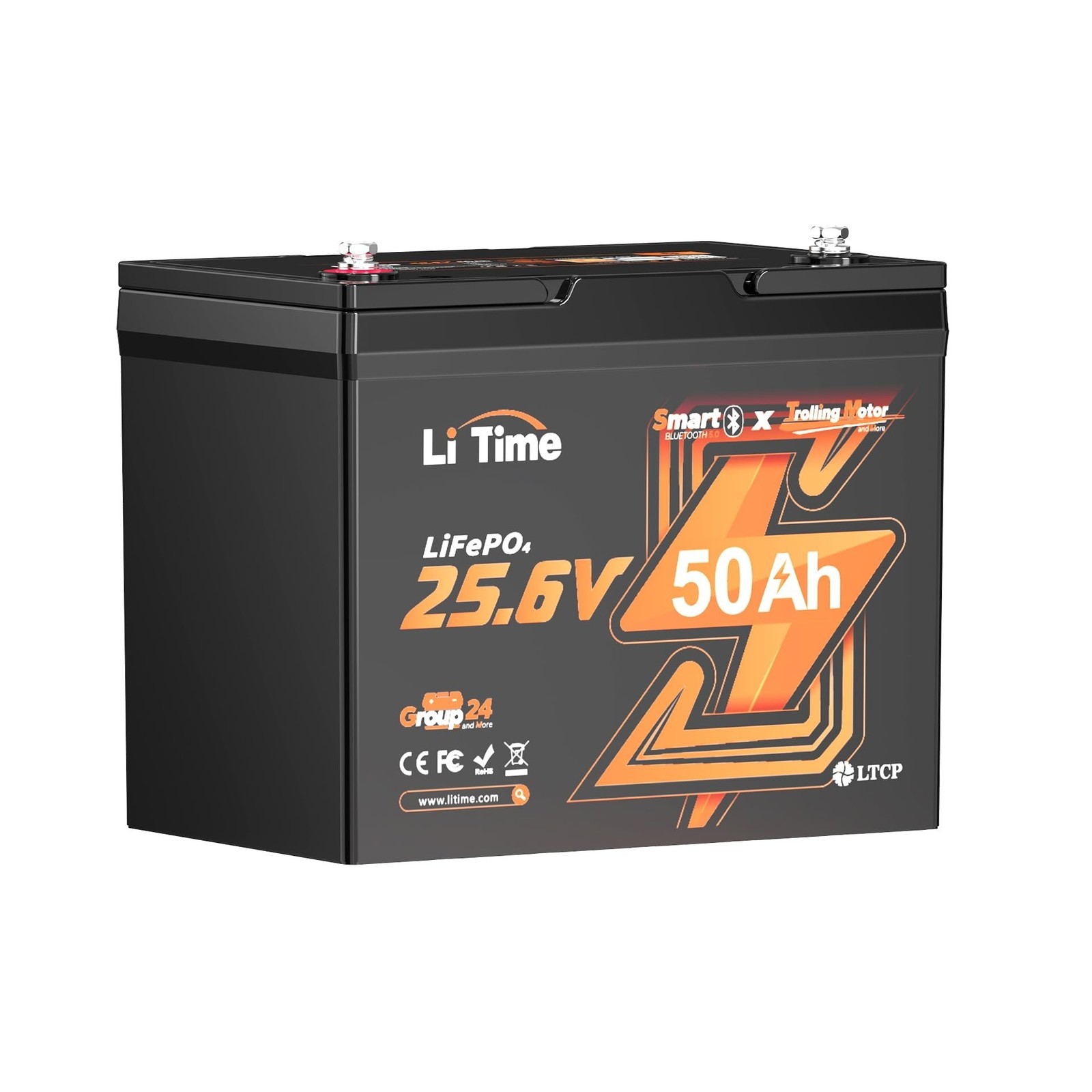 LiTime 24V 50Ah LiFePO4 Battery, Bluetooth 5.0, Low-Temp Cut-off Protection, …