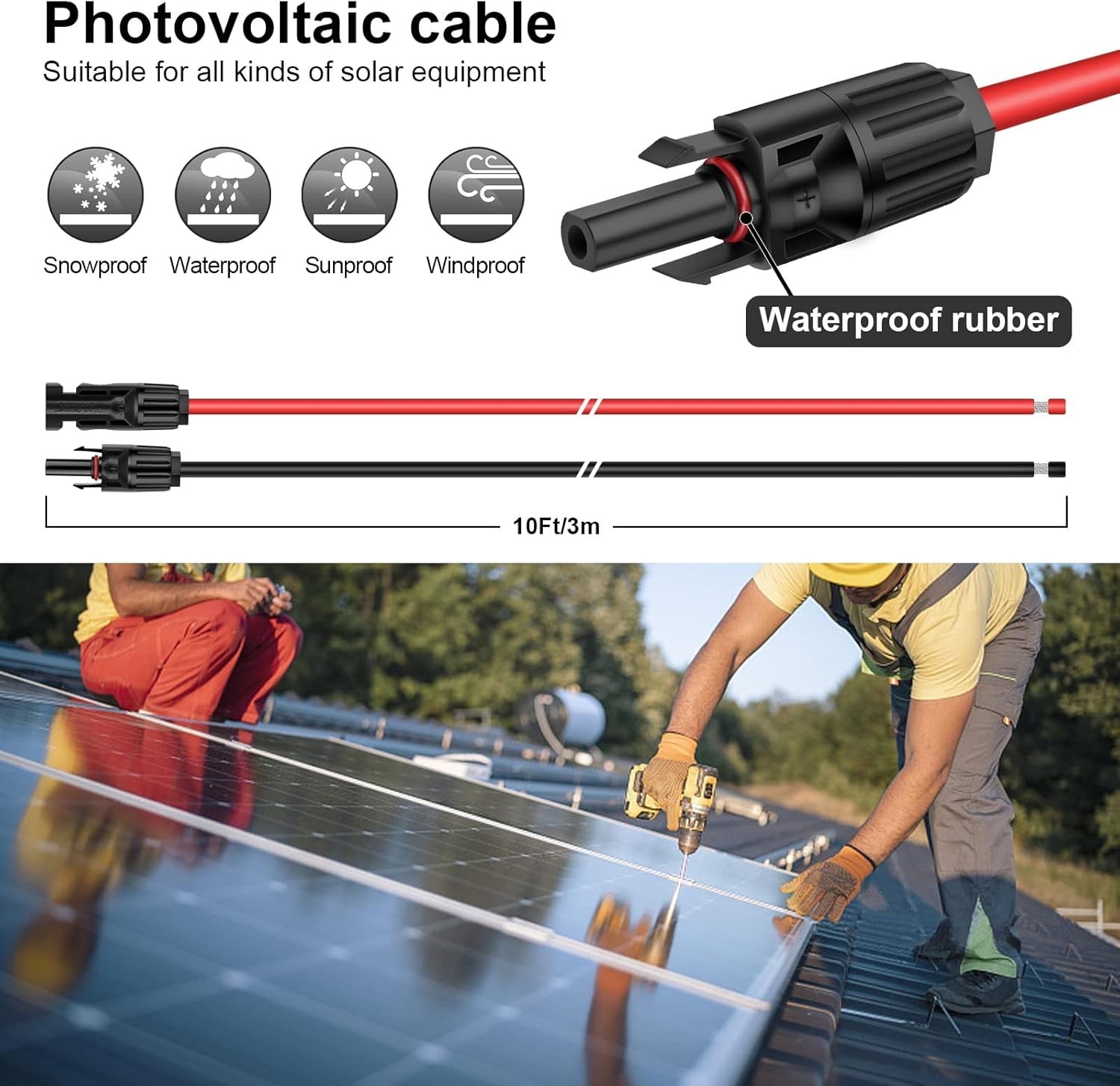10ft Solar Panel Wiring Adapter – Weather Resistant