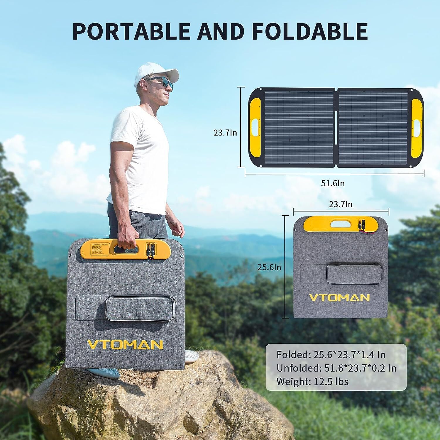 VTOMAN VS110 Portable Solar Panel 110W 19V, 23% Efficiency Foldable Solar Panel