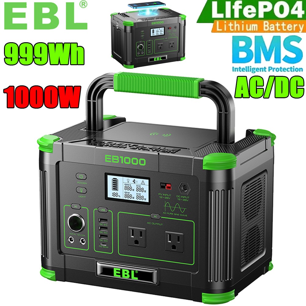 1000W/999Wh LiFePO4 Lithium Battery Portable Power Station Outdoor Camping Power