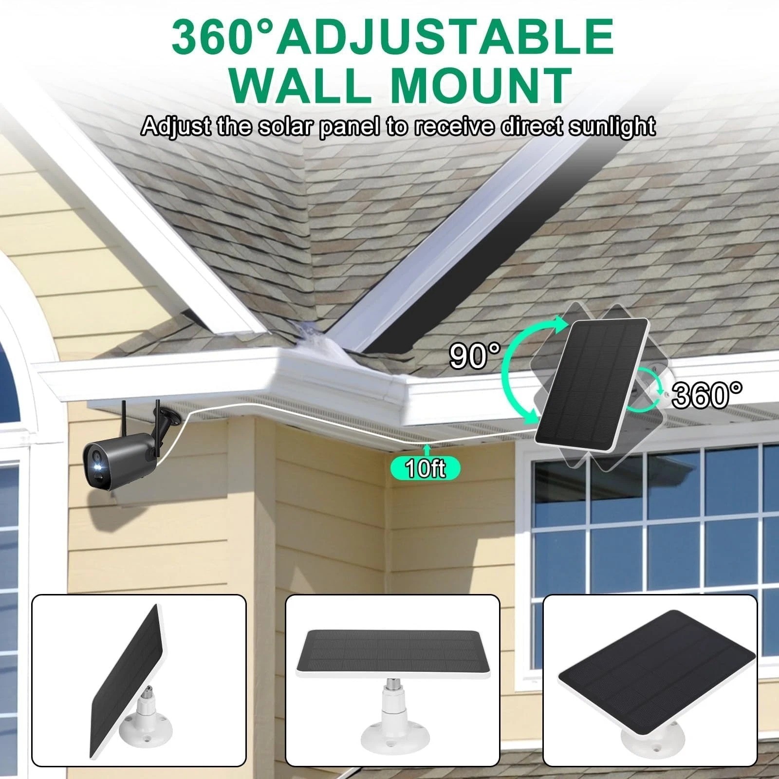 4W Solar Panel for Security Camera IP65 Waterproof 5V Solar Chargers with 9.8ft