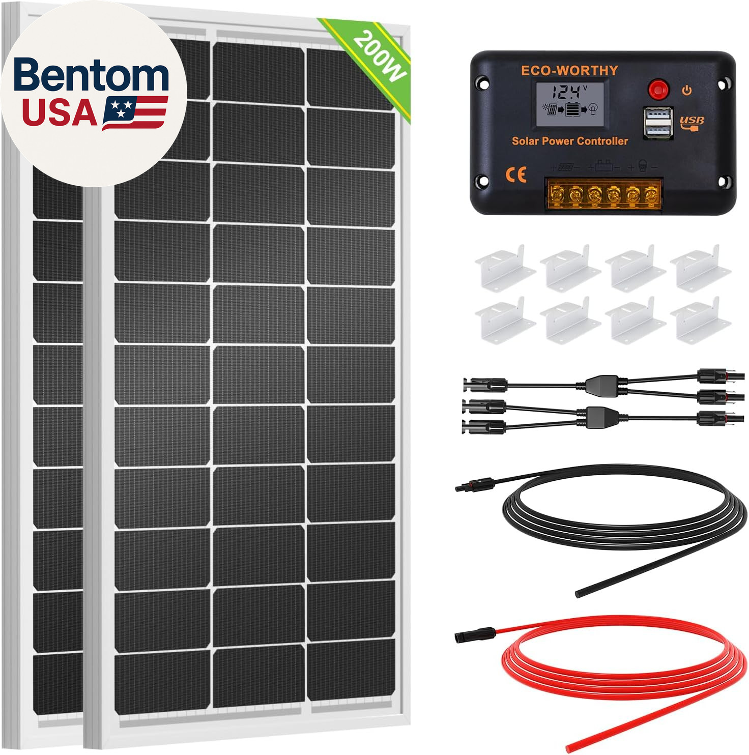 200 Watts 12 Volt/24 Volt Solar Panel Kit with High Efficiency Monocrystalline S