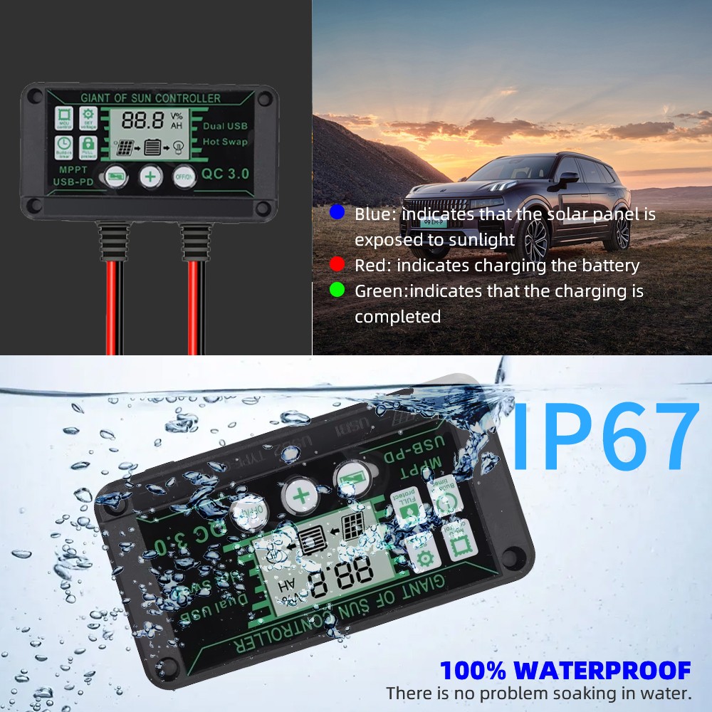 30W Solar Panel Trickle Charger 12V Solar Battery 100A W/ Controller Maintainer