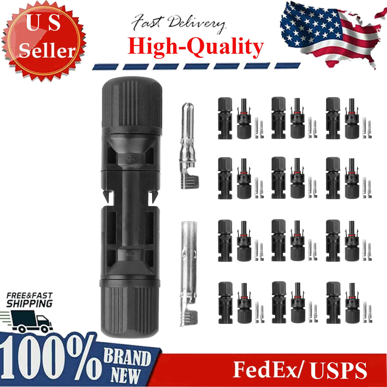 10Pairs Solar Panel Cable Connectors Male/Female Compatible Waterproof Connector
