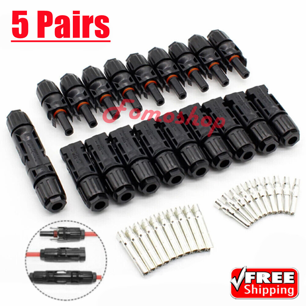 5 Pairs Solar Panel Cable Wire Connectors Adapter Male Female Kit Waterproof 30A