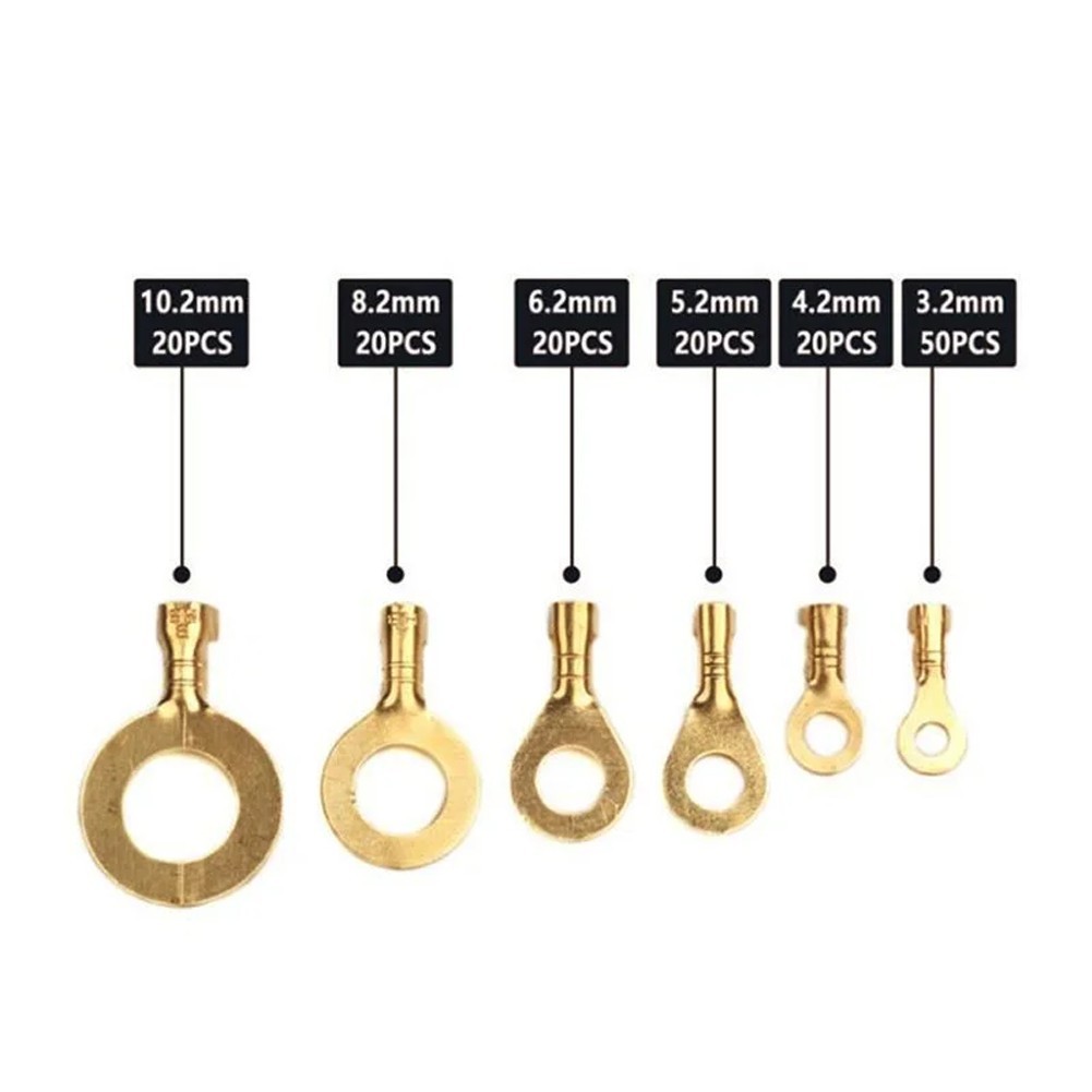 150PCS Ring Type Cable Wire Connector Gold Plated Copper Crimp Terminal Set