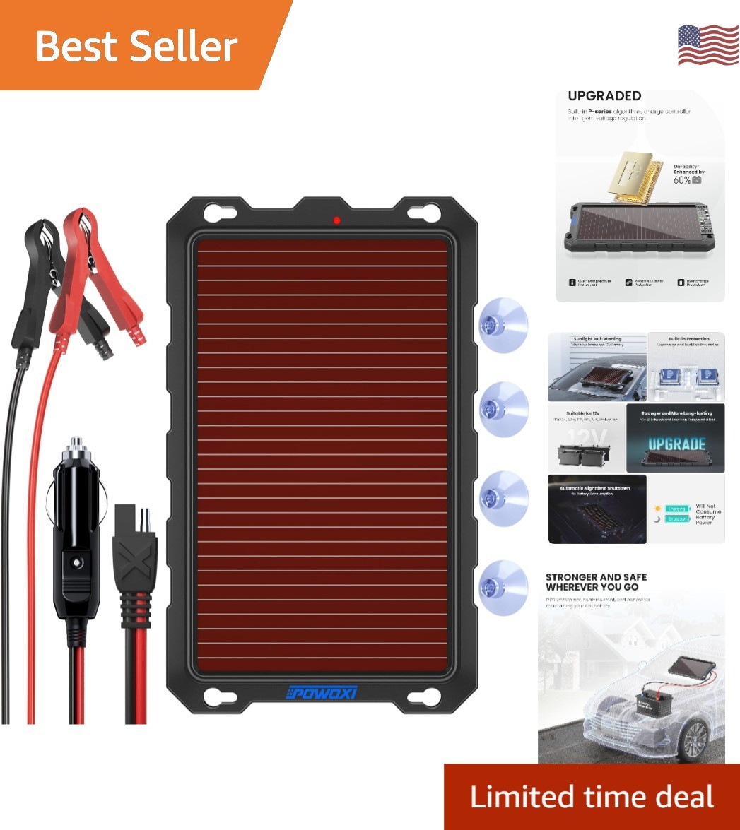 Sleek Waterproof Solar Battery Charger – Perfect for Cars, RVs & Powersports