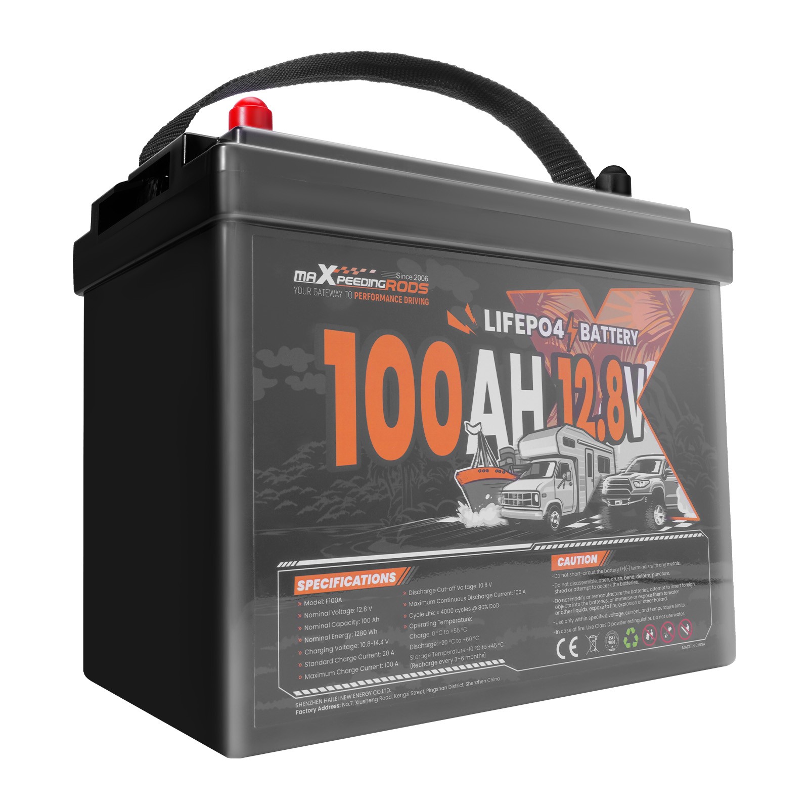 Marine Boat Battery 12V 100Ah LiFePO4, Built-in BMS, Expandable 20.48kWh