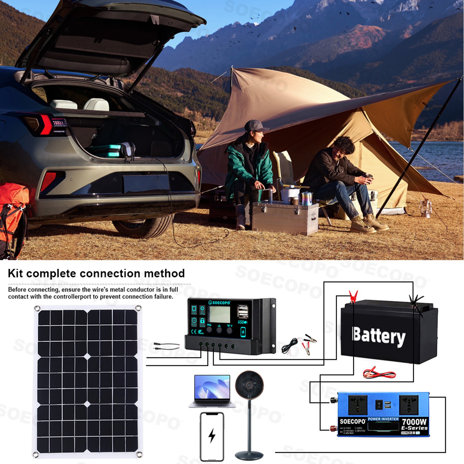 7000W Solar System Kit 12V/24V To 110V/220V 100A Controller 500W Inverter SystEB