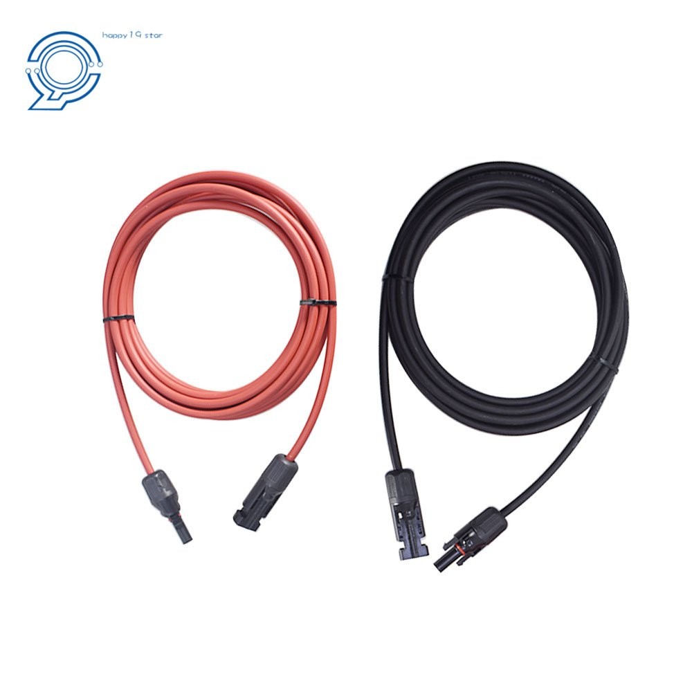 1 Pair 10ft Black and Red Solar Panel Extension Cable Wire Connector 12AWG